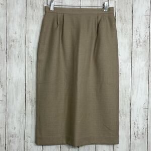 Vintage 90s Kasper Tan Wool Blend Fully Lined Straight Pencil Skirt 6
